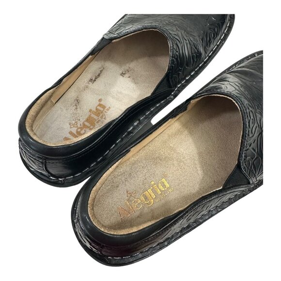 Alegria Black Embossed Leather Professional Slip On Clogs SZ 8.5 Comfort Shoes - Picture 4 of 11